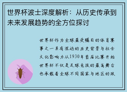 世界杯波士深度解析:从历史传承到未来发展趋势的全方位探讨 世界杯波士深度解析:从历史传承到未来发展趋势的全方位探讨